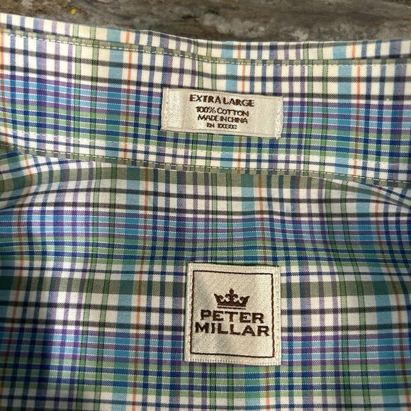 Peter Millar Mens Button Down Shirt XL 100% Cotton Plaid Checkered Preppy Office - Picture 4 of 8